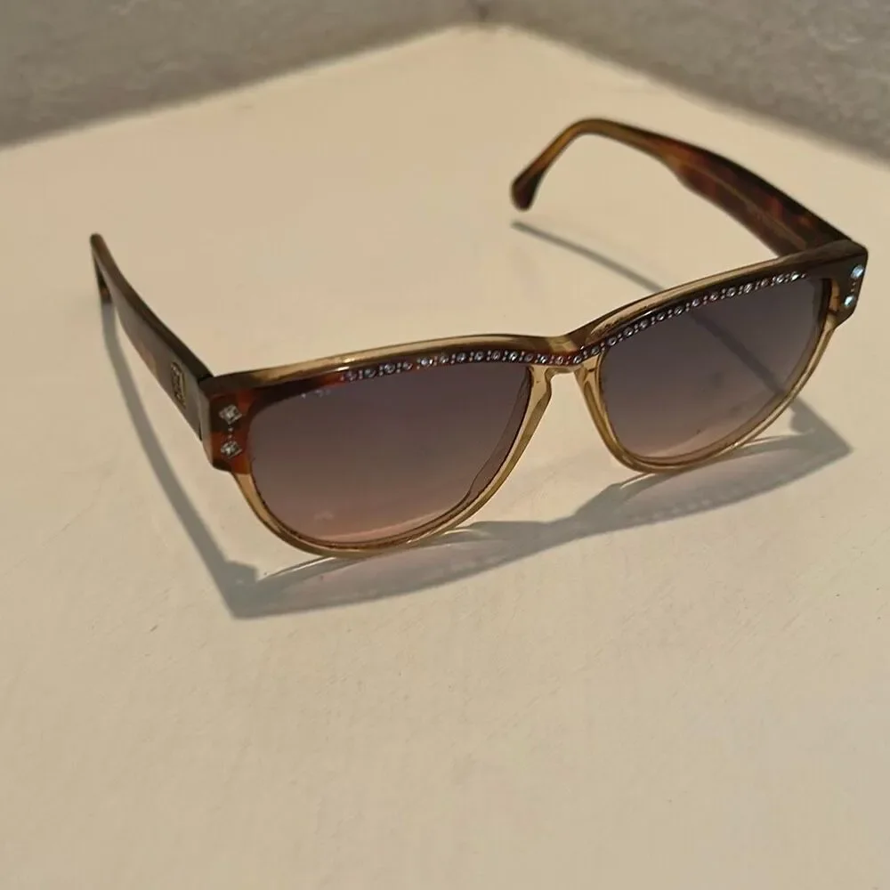 Vintage 1980s Laura Biagiotti Sunglasses Brown Rhinestone Tortoise Shell Frames